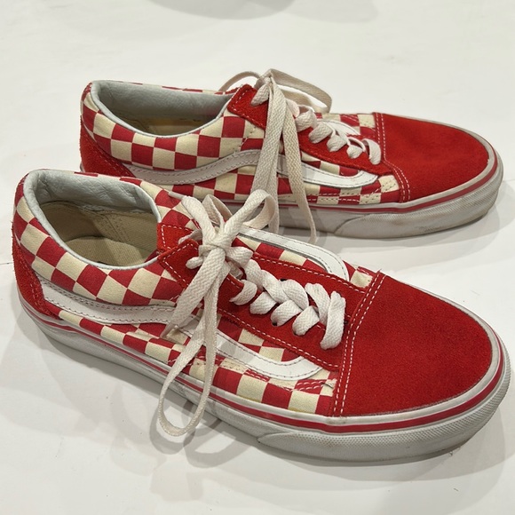 VANS Old Skool Primary Red Checkerprint sneakers size 6.5 - Picture 2 of 5